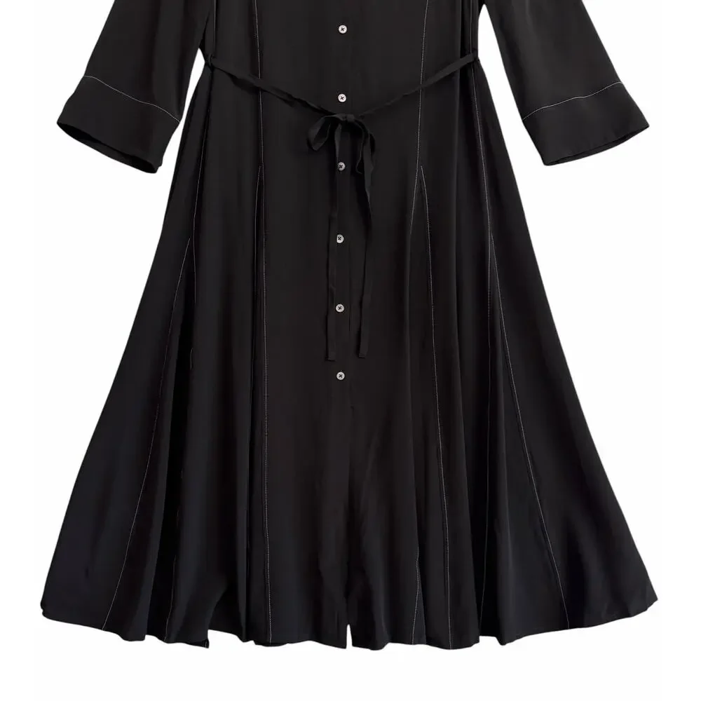 MM Lafleur The Pepper Midi Dress Black Top Stitch Medium Washable Silk Chic NWT - Picture 10 of 15